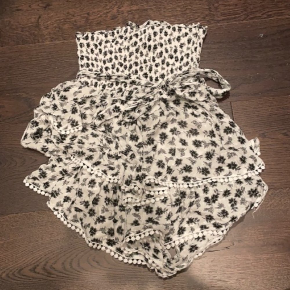 Black and White Floral Planet Blue/Blue Life Romper